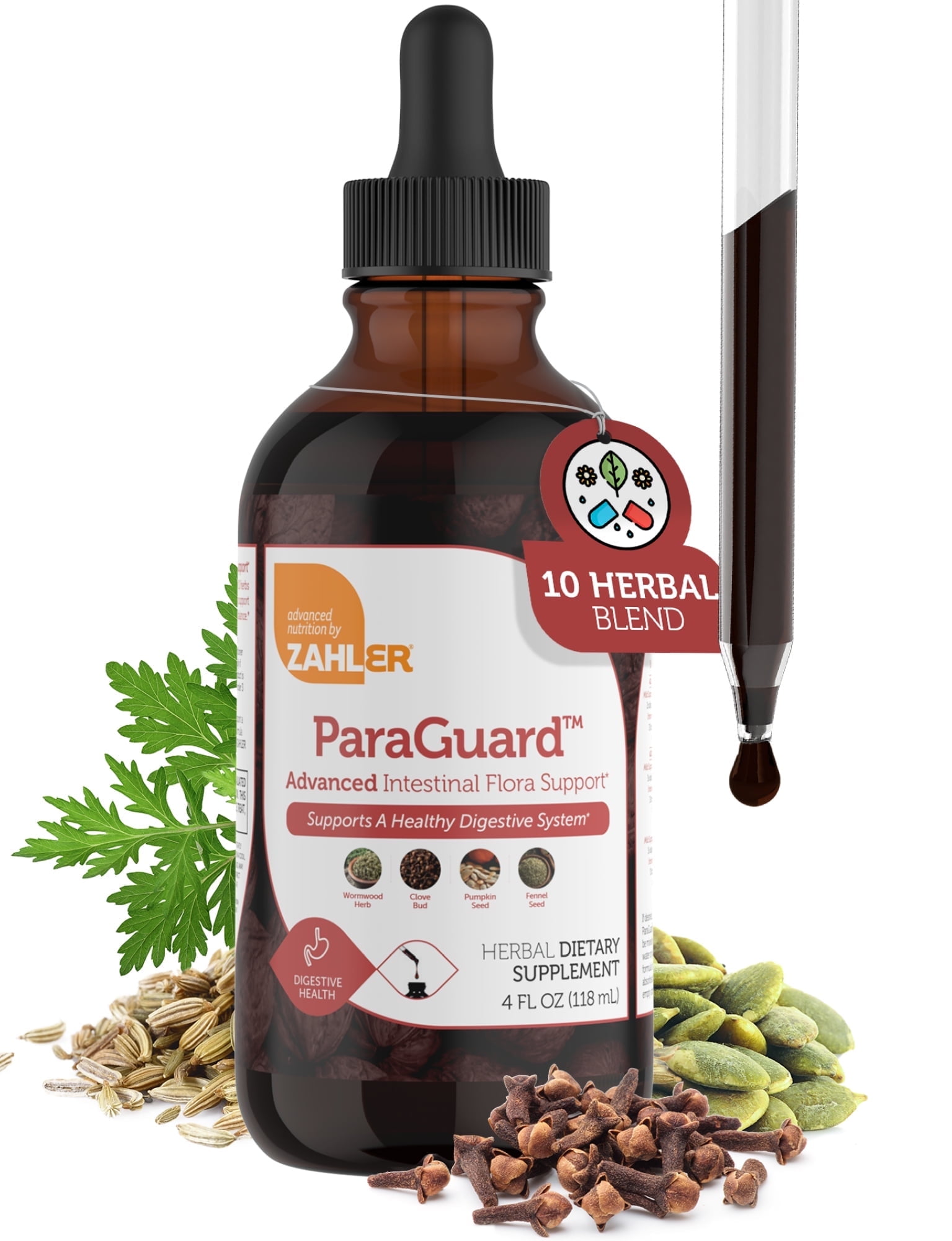 Zahler ParaGuard Liquid Drops, 4 Oz, Gut Health Supplement & Detox Cleanse with Wormwood, Garlic, Pumpkin Seed, Clove