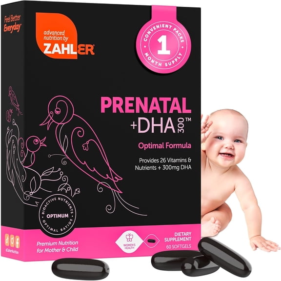 Zahler Prenatal DHA Prenatal Vitamins for Women with DHA & Folate, 60 Unflavored Softgels