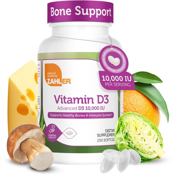 Zahler Vitamin D3 10,000 IU 250 mcg, 250 Softgels, Advanced D3 Formula, Immune Support, Bone Health, Vitamin D Supplement
