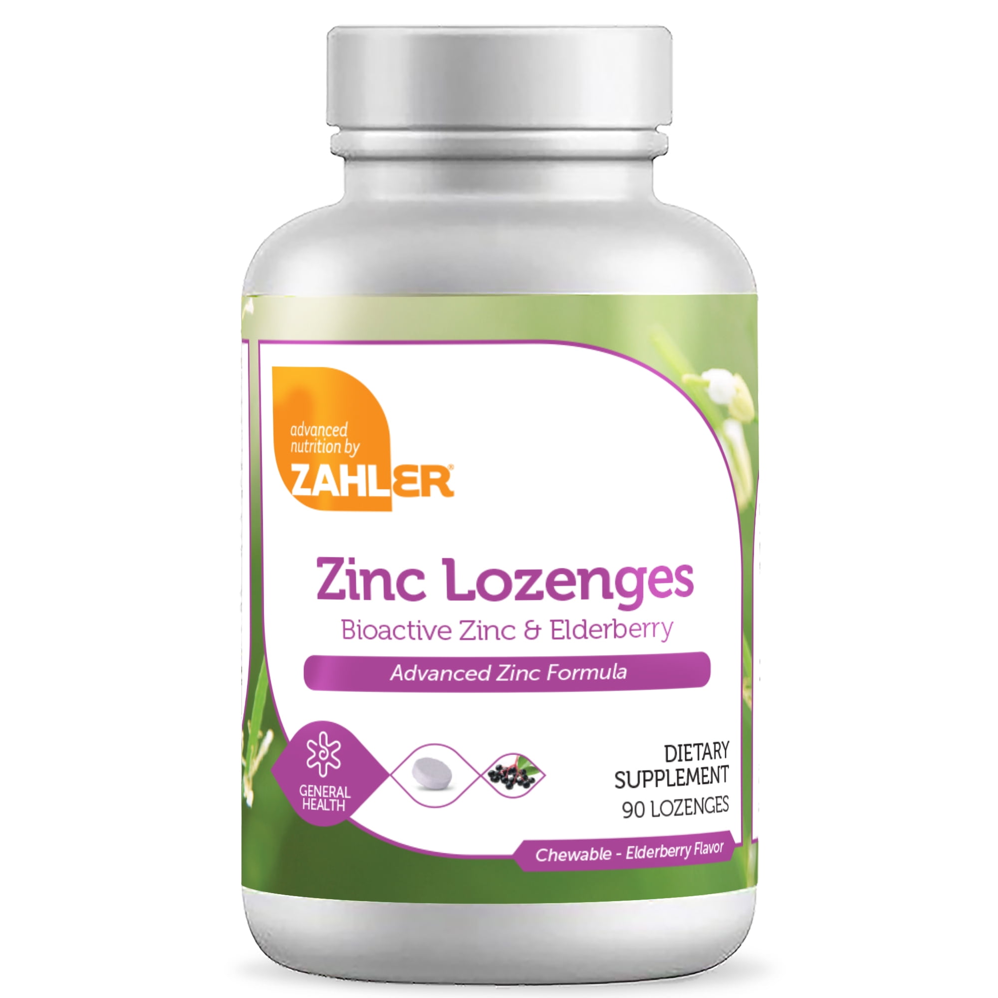 Zahler Zinc Lozenges with Elderberry, 25mg Chewable Zinc Tablets, 90