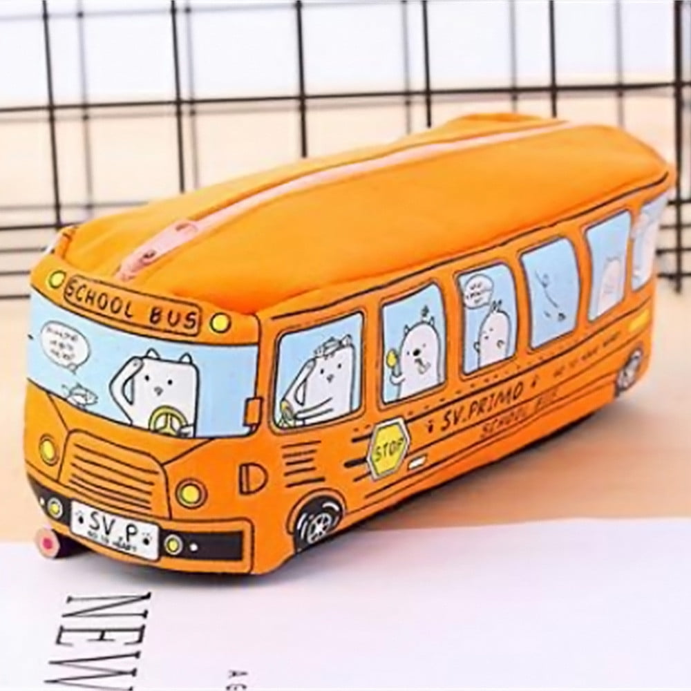Zainafacai Pencil Case Students Kids Cats School Bus Pencil Case Bag