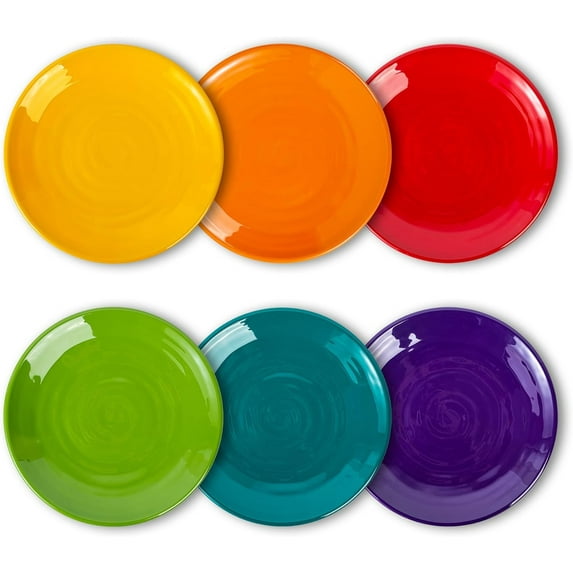 Zainca 11 inch Melamine Dinner Plates Dinnerware Dish, Shatter Resistant, Dishwasher Safe, set of 6 Multicolor