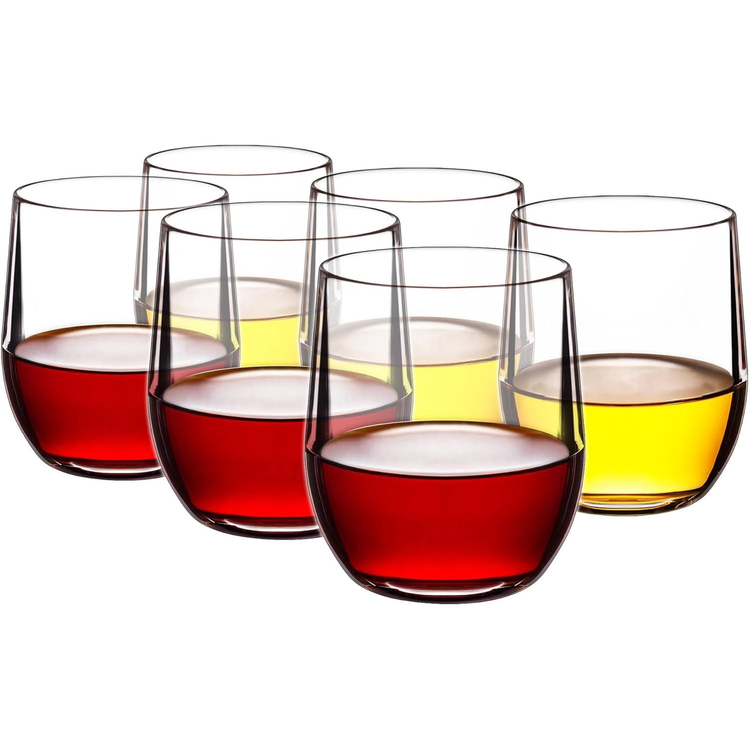 Zainca 14-ounce Plastic Stemless Wine Glasses, All Purpose Acrylic Glasses, set of 6 Clear