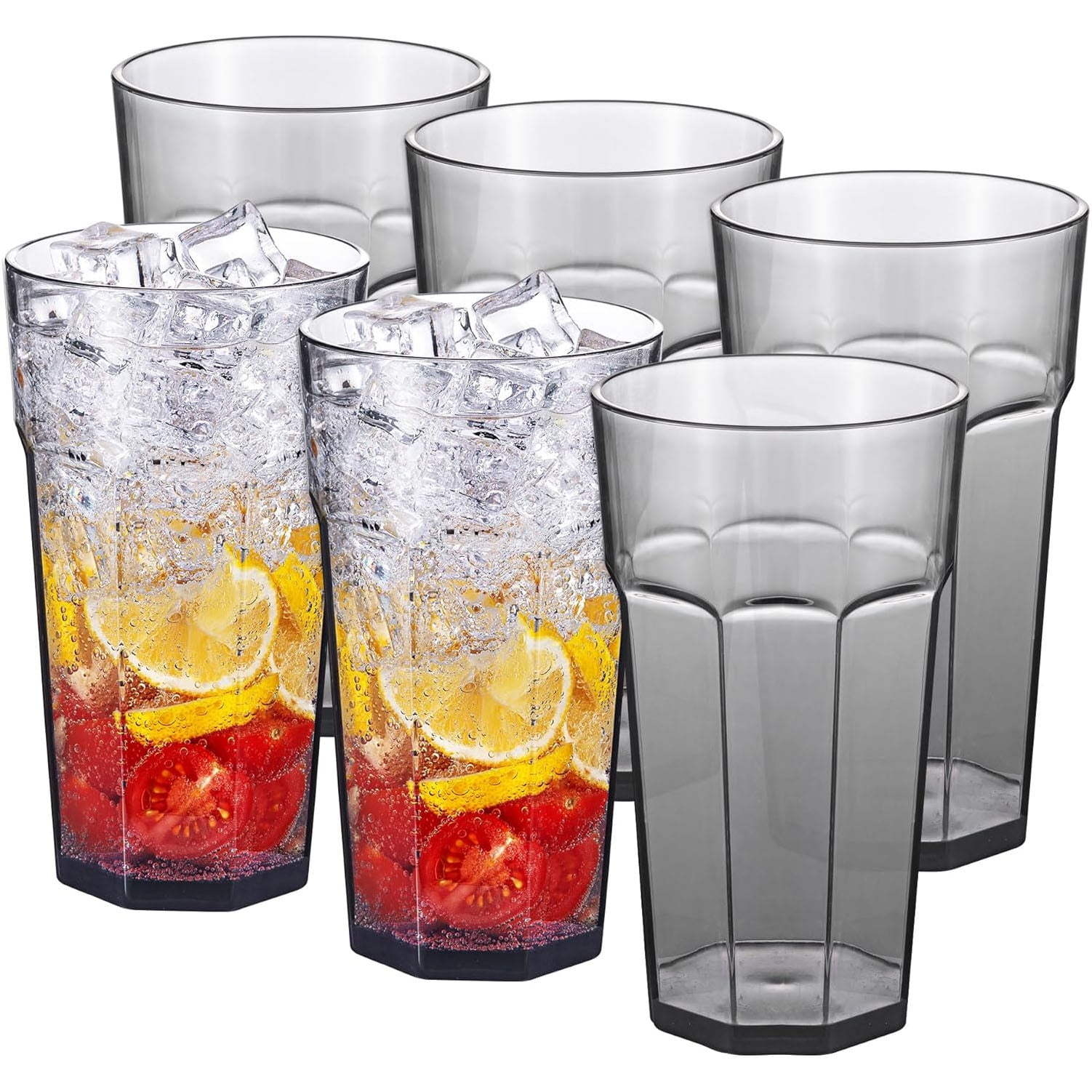 Zainca 22-Ounce Plastic Tumblers, Acrylic Drinking Glasses, Reusable Plastic Cups, set of 6 Gray