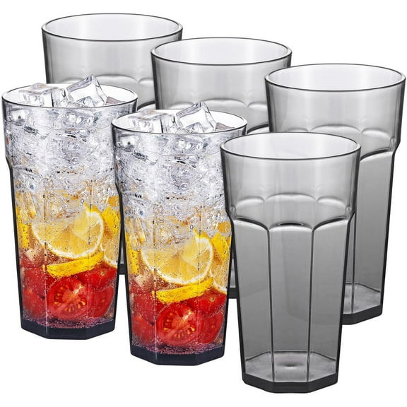 Zainca 22-Ounce Plastic Tumblers, Acrylic Drinking Glasses, Reusable Plastic Cups, set of 6 Gray