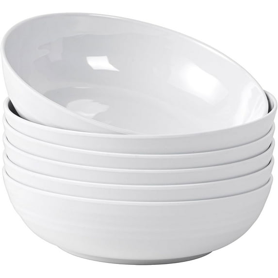 Zainca 8 Inch Melamine Bowl, 40 Ounce Salad/Pasta/Dinner Bowl, Set of 6 White