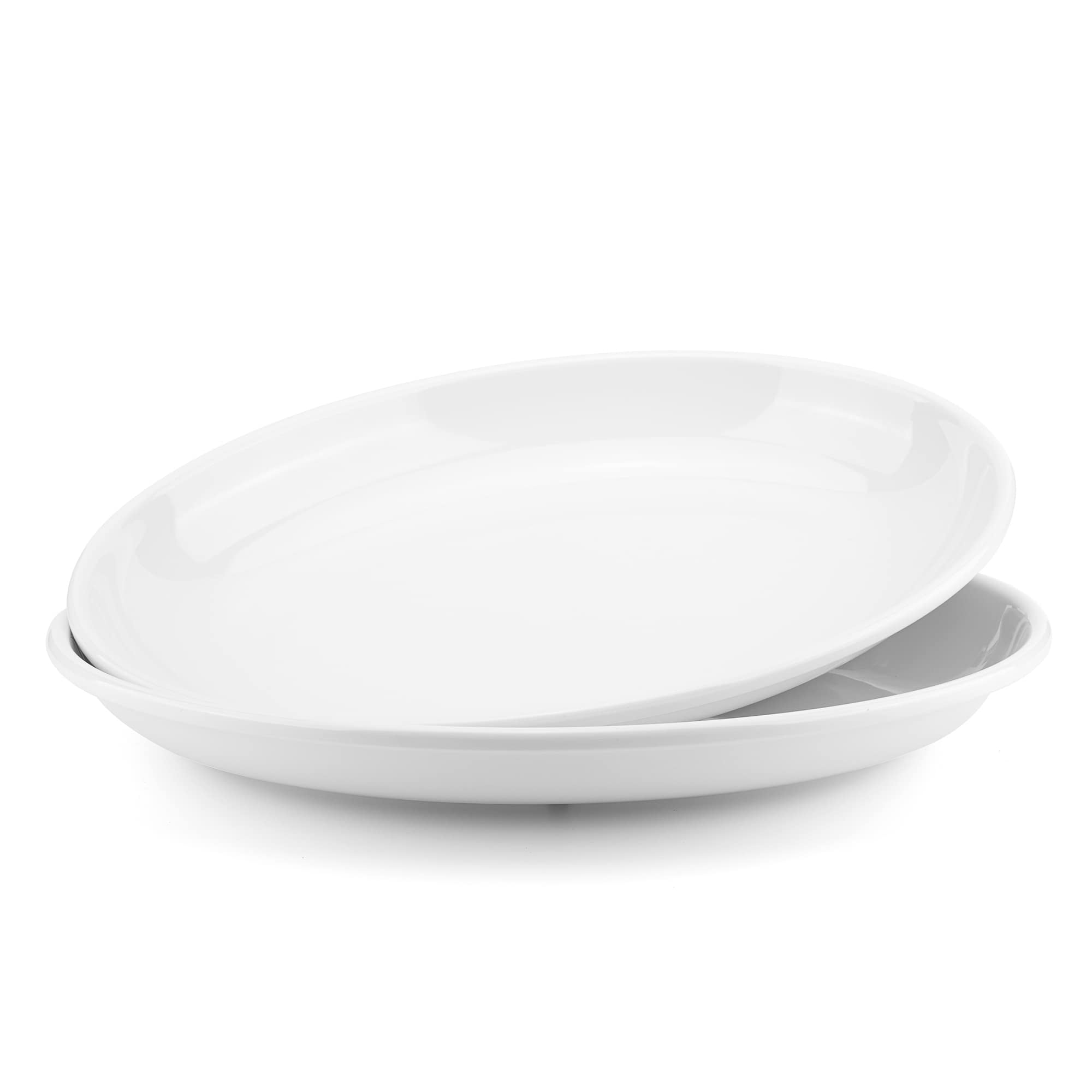 Zainca Melamine Large Serving Trays and Platters, 16-inch Oval Serving Plates, Set of 2 White