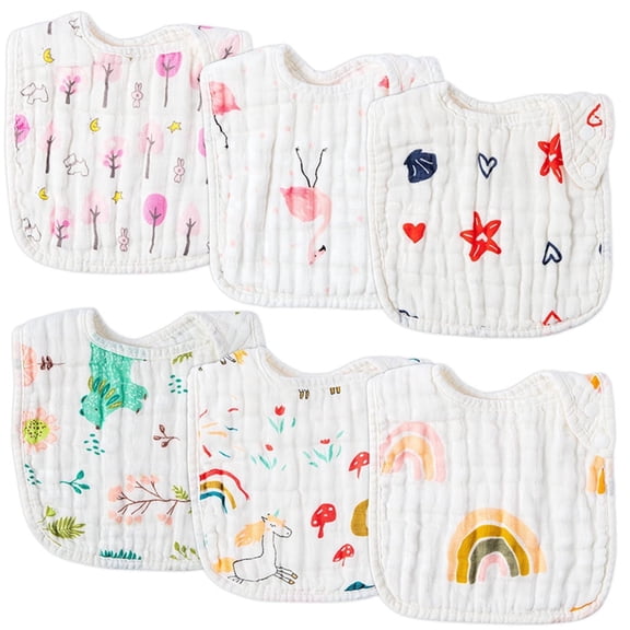 Laffact Muslin Drool Bibs with Adjustable Fit,6 Piece,White