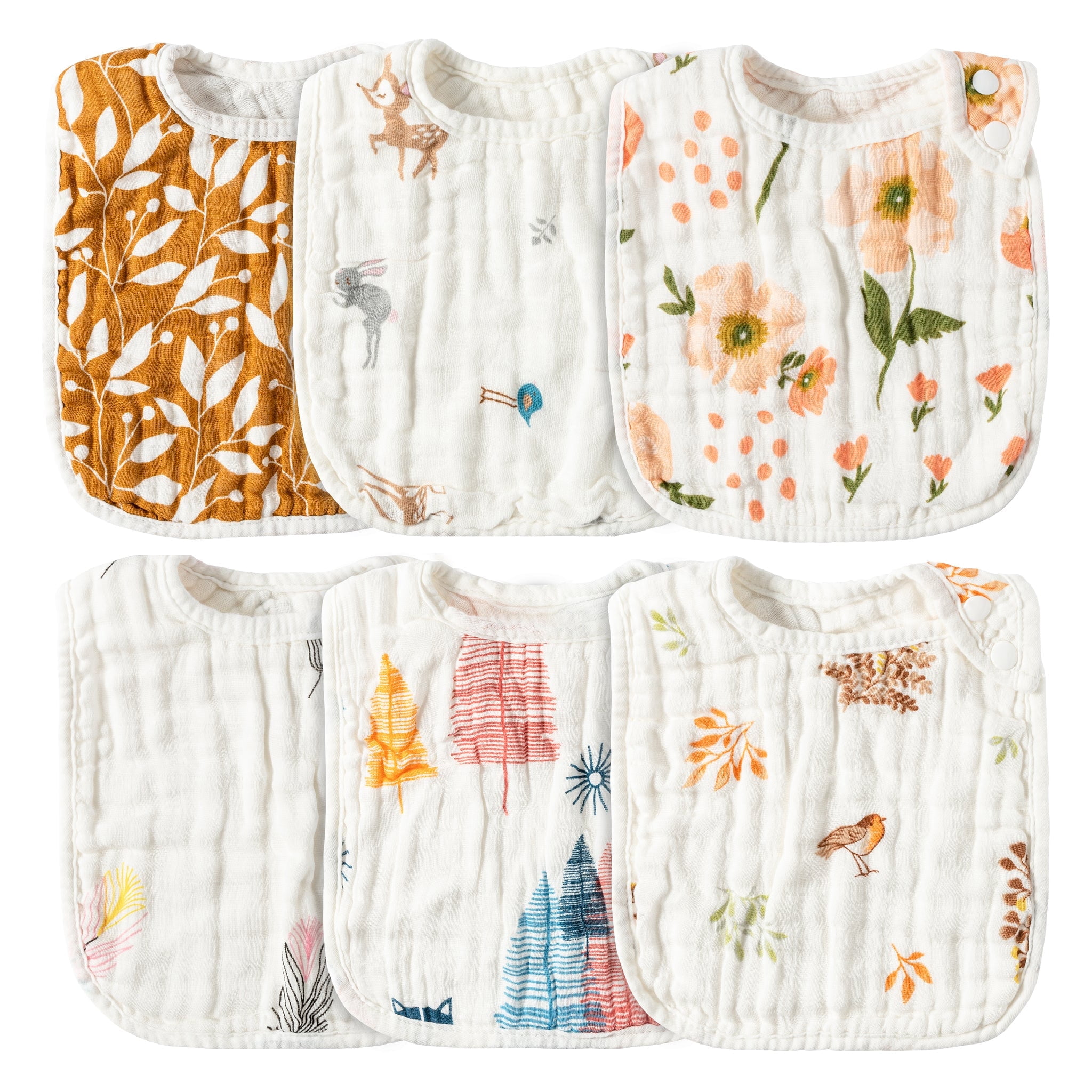 Zainpe 6-Pack Winter Penguin Baby Bibs - 6-Layer Cotton Muslin, Adjustable Snap, 0-24 Months