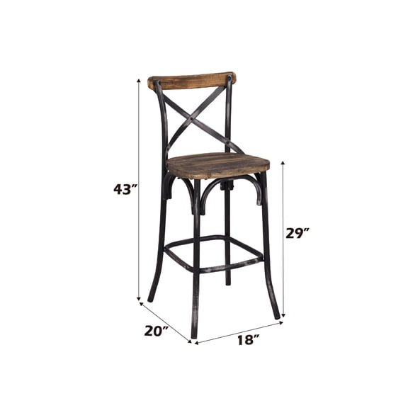 Zaire Antique Black Industrial Armless Bar Chair with Walnut China Fir Wood Seat & Metal Splayed Legs, 29" Seat Height, Vintage Style for Kitchen Counter & Bar Area, 220lbs Capacity