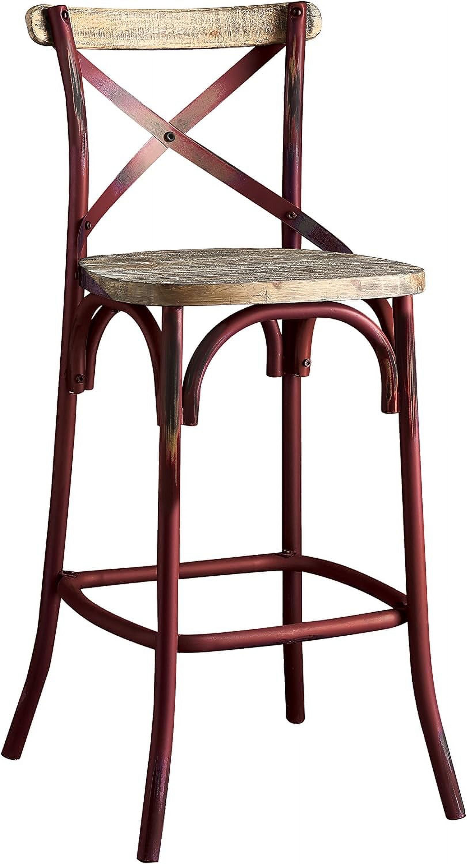Zaire Armless Bar Stool With Wooden Seat In Antique Red Antique Oak