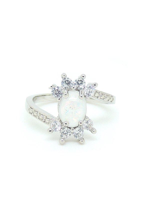 Zaire Statement Ring Created Fire Opal Clear CZ Womens Ginger Lyne Collection
