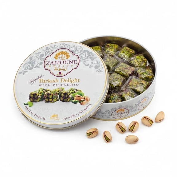 Zaitoune Turkish Delight (Lokum), Pistachios, Individually Wrapped, 250g