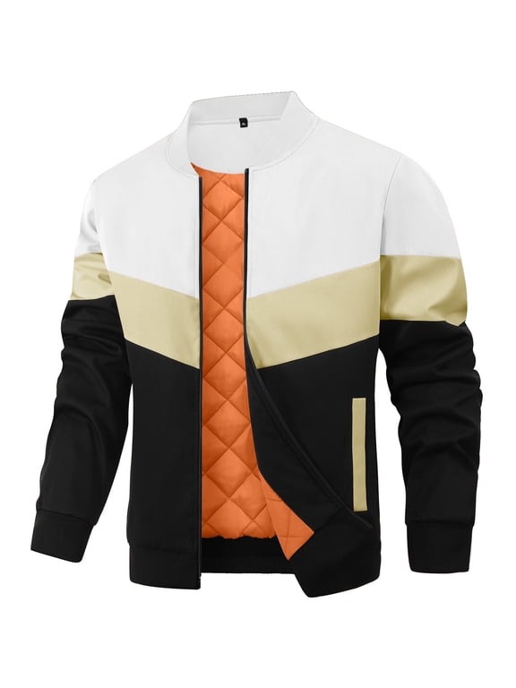 Men's Bomber Jacket Casual Zipper Coat with Pockets Winter Windproof Jacket