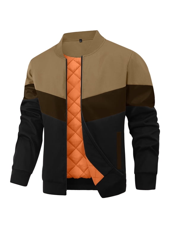 Men's Bomber Jacket Casual Zipper Coat with Pockets Winter Windproof Jacket