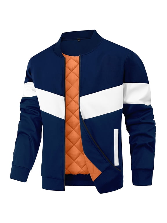 Men's Bomber Jacket Casual Zipper Coat with Pockets Winter Windproof Jacket