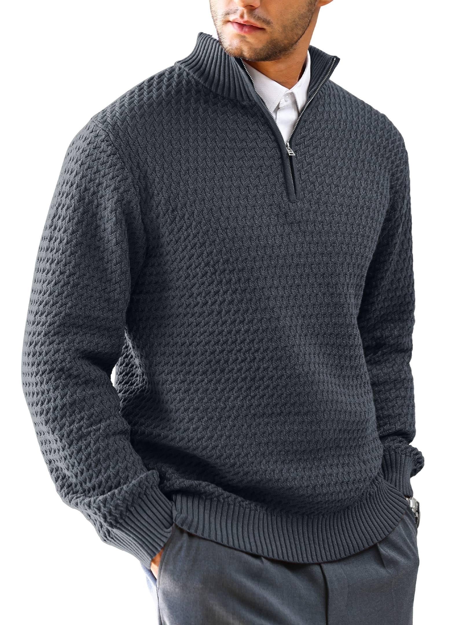 Zaitun Men's Cable Knit Quarter Zip Pullover Sweater Lightweight