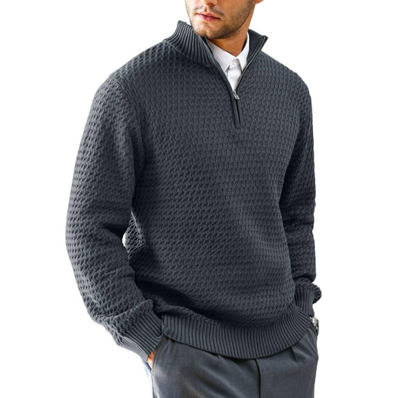 Fexilor Men's Cable Knit Quarter Zip Pullover Sweater Lightweight Long Sleeve Business Casual Sweaters