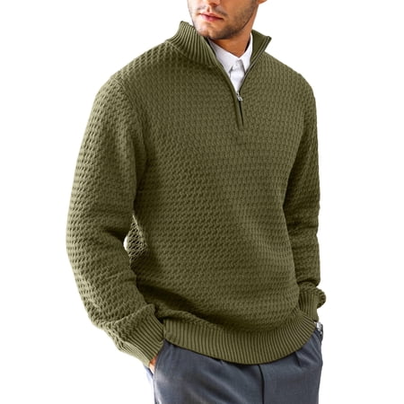 Fexilor Men's Cable Knit Quarter Zip Pullover Sweater Lightweight Long Sleeve Business Casual Sweaters