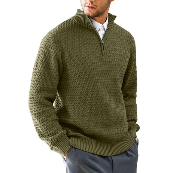 Fexilor Men's Cable Knit Quarter Zip Pullover Sweater Lightweight Long Sleeve Business Casual Sweaters