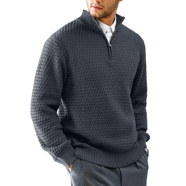 Zaitun Men's Cable Knit Quarter Zip Pullover Sweater Lightweight Long Sleeve Business Casual Sweaters