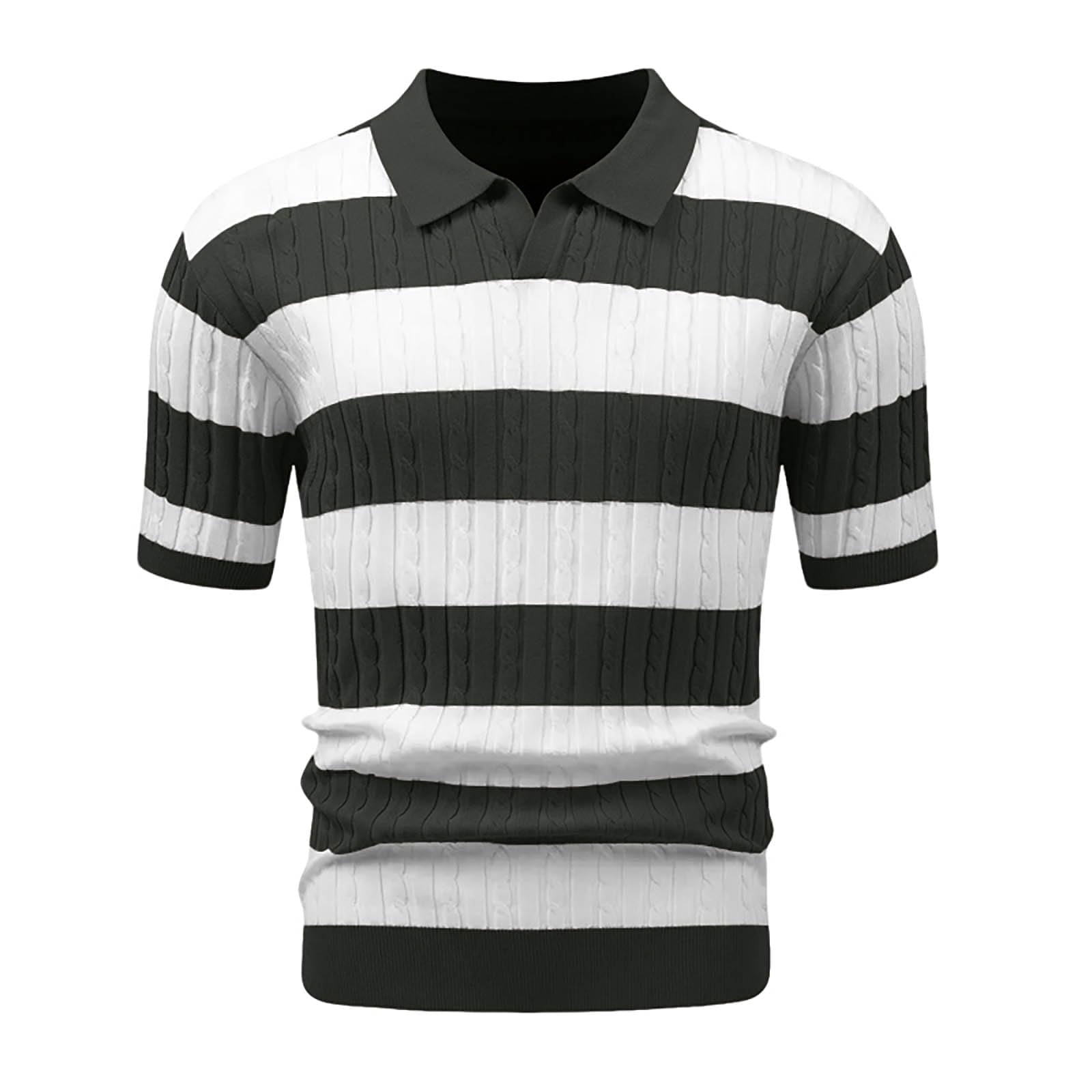 Zaitun Men's Knit Polo Shirt Short Sleeve Striped Texture Casual