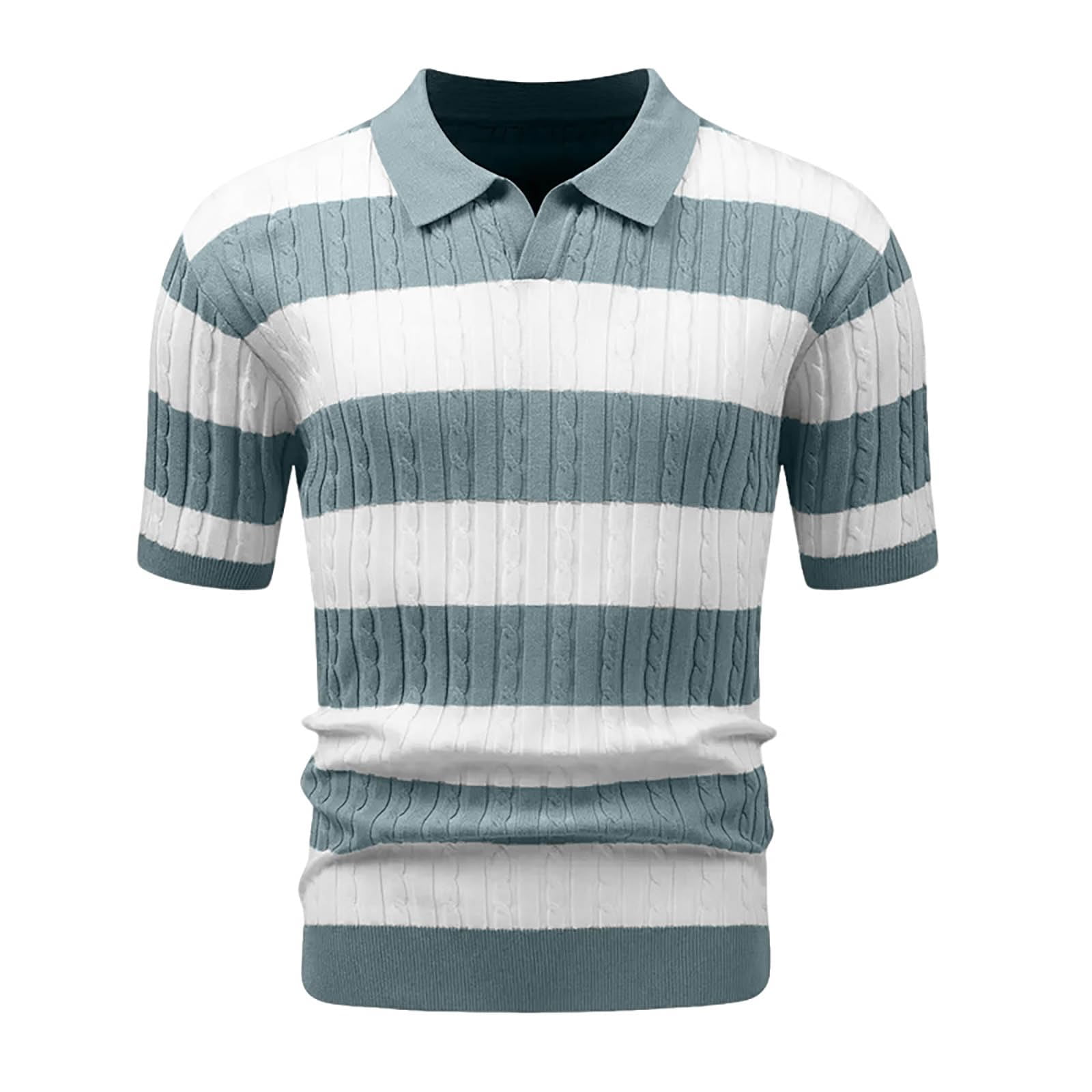 Zaitun Men's Knit Polo Shirt Short Sleeve Striped Texture Casual