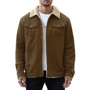 Mens Winter Trucker Jacket Thick Thermal Cotton Warm Fleece Lined Coat with Flap Pockets
