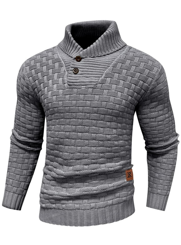 Fexilor Men's Turtleneck Sweater Pullover Stylish Shawl Collar Knit Top for Regular Fit