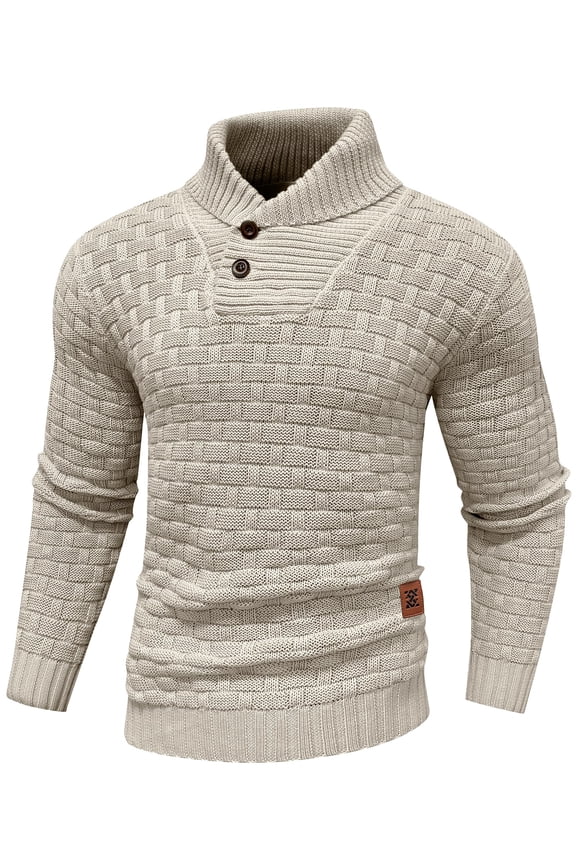 Fexilor Men's Turtleneck Sweater Pullover Stylish Shawl Collar Knit Top for Regular Fit