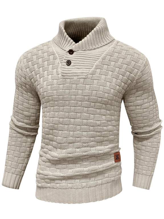 Fexilor Men's Turtleneck Sweater Pullover Stylish Shawl Collar Knit Top for Regular Fit