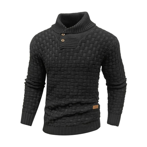 Fexilor Men's Turtleneck Sweater Pullover Stylish Shawl Collar Knit Top for Regular Fit