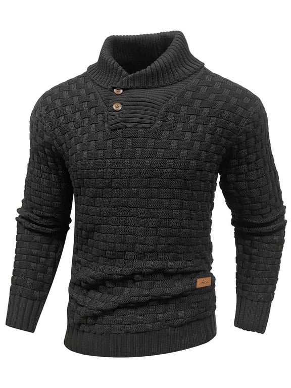Fexilor Men's Turtleneck Sweater Pullover Stylish Shawl Collar Knit Top for Regular Fit