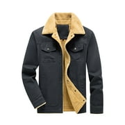 ZAITUN Men's Winter Cotton Sherpa-Lined Jacket, Casual Trucker Outerwear with Flap Pockets