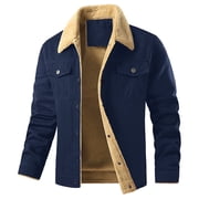 Fexilor Mens Winter Cotton Sherpa-Lined Jacket, Casual Trucker Outerwear with Flap Pockets