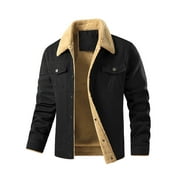 ZAITUN Men's Winter Cotton Sherpa-Lined Jacket, Casual Trucker Outerwear with Flap Pockets