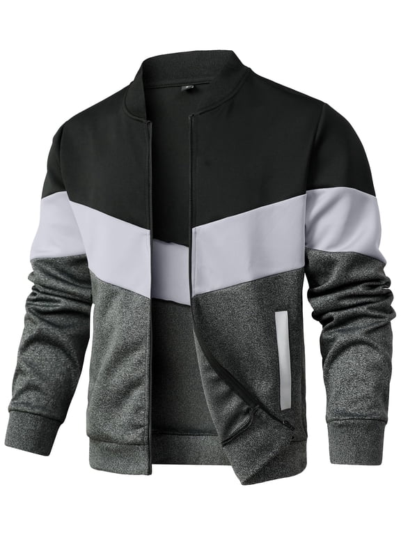 Fexilor Mens Lightweight Jacket Casual Bomber Jacket Color Block Varsity Coat