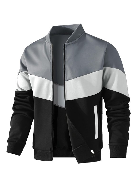 Fexilor Mens Lightweight Jacket Casual Bomber Jacket Color Block Varsity Coat