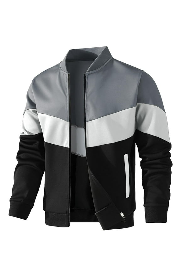 Fexilor Mens Lightweight Jacket Casual Bomber Jacket Color Block Varsity Coat
