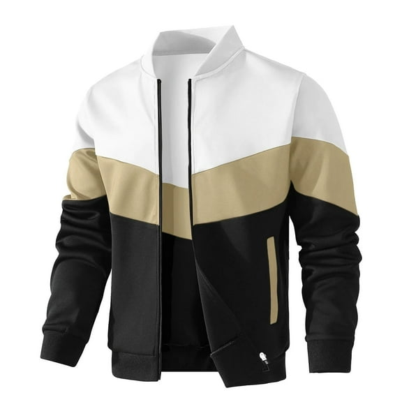 Fexilor Mens Lightweight Jacket Casual Bomber Jacket Color Block Varsity Coat