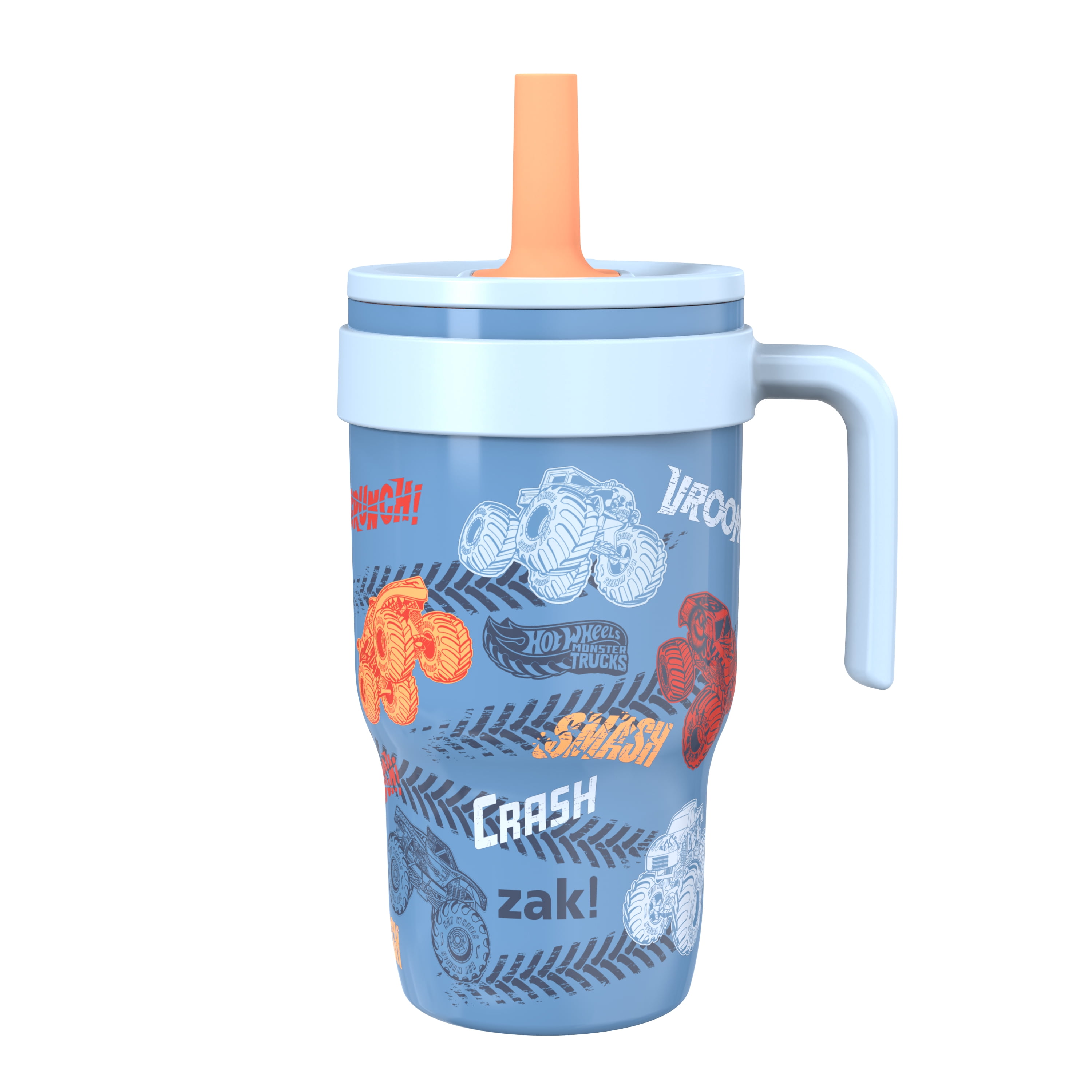 Zak Designs 10oz Hot Wheels Double Wall Stainless Steel Cruiser Tumbler with Handle and Soft Silicone Straw, Leak-Proof