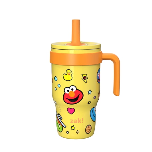 Zak Designs 10oz Sesame Street Stainless Steel Straw Tumbler with Handle, Leak Proof, Yellow