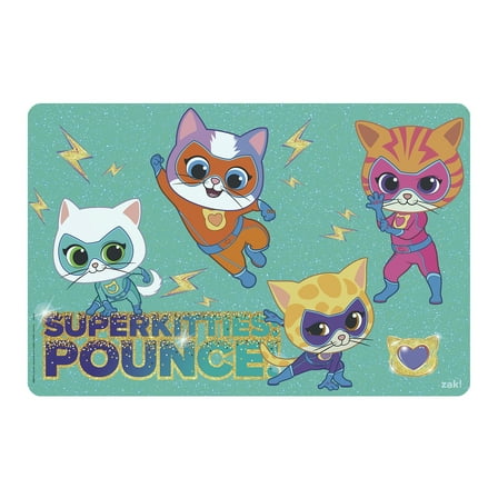 Zak Designs 11.8" x 17.6" Super Kitties Reusable Kids Plastic Placemat, Disney Junior Super Kitties