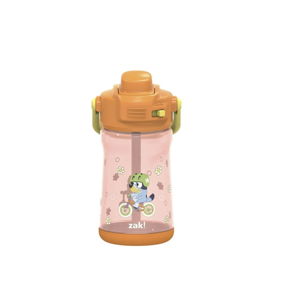 Zak Designs 12oz Bluey Beacon Water Bottle, Perfect for Toddlers, Leak-Proof, Easy to Use Carry Handle, Orange