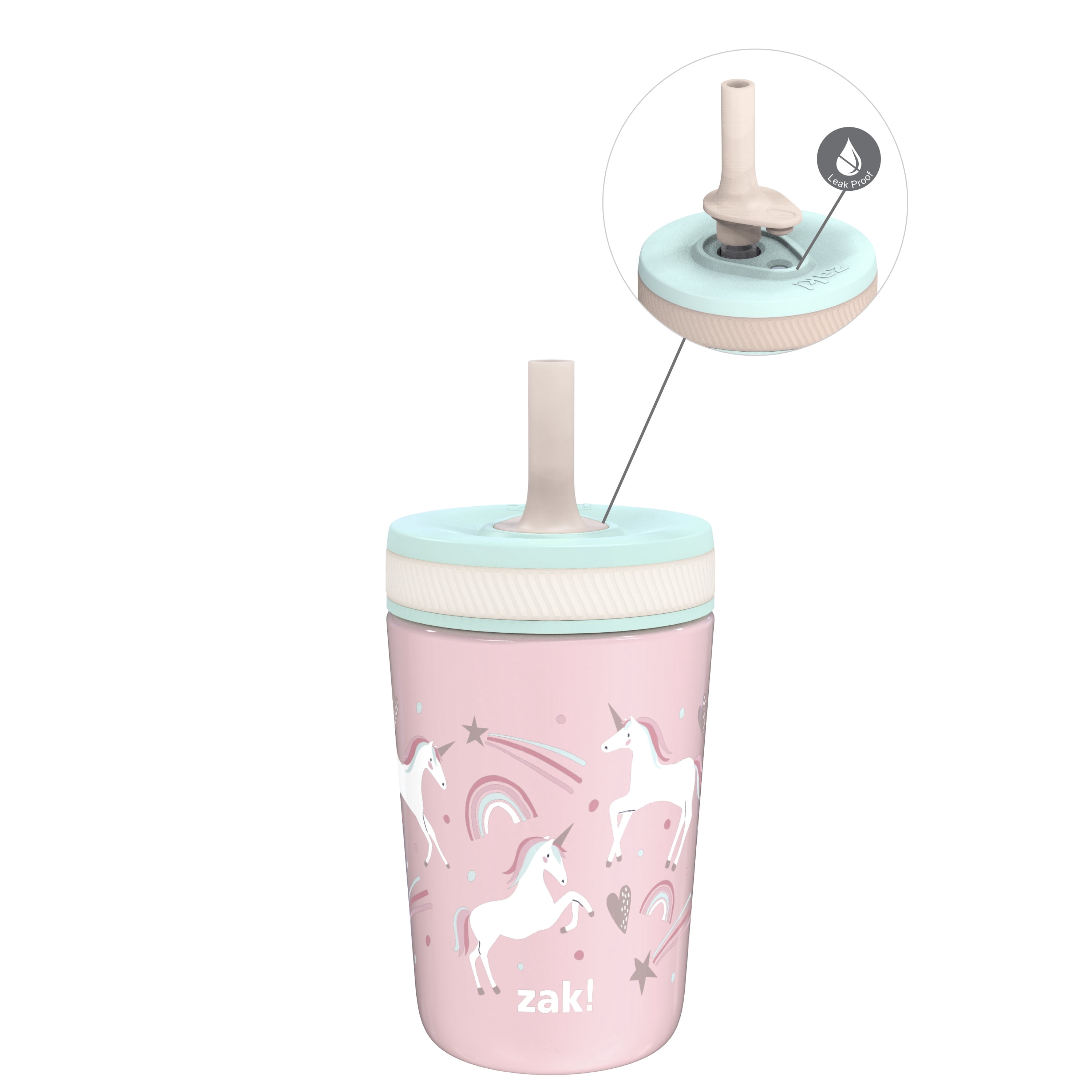Zak Designs 12oz Unicorn Design, Leak-Proof Stainless Steel Kids