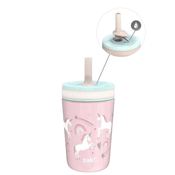 Zak Designs 12oz Kelso Toddler Cups For Travel or At Home, 12oz Vacuum Insulated Stainless Steel Sippy Cup With Leak-Proof Design is Perfect For Kids (Fanciful Unicorn)