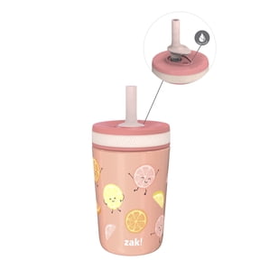 Zak Designs 12oz Kelso Toddler Cups For Travel or At Home, Vacuum Insulated Stainless Steel Sippy Cup With Leak-Proof Design is Perfect For Kids (Happy Fruit)