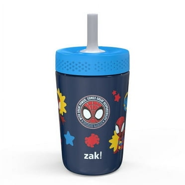 Zak Designs 12oz Spidey & Friends Kids Straw Tumbler, Stainless Steel Vacuum Insulated Kincaid Tumbler with Silicone Straw Utilizing Leak-Proof Valve, Travel Straw Tumbler