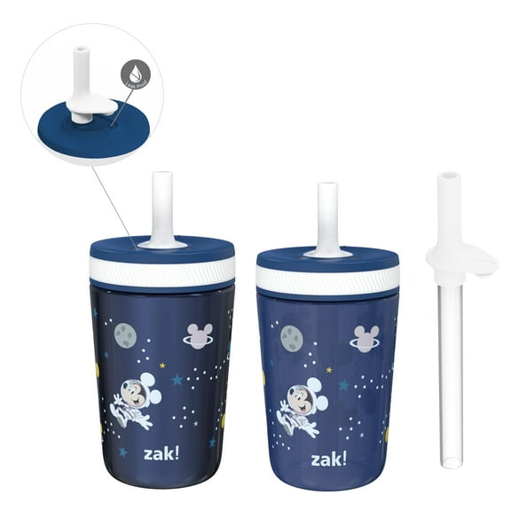 Zak Designs 12oz and 15oz 2-Pack Straw Tumbler Stainless Steel and Plastic with Additional Straw Leakproof and Perfect for Kids, Disney Mickey Mouse