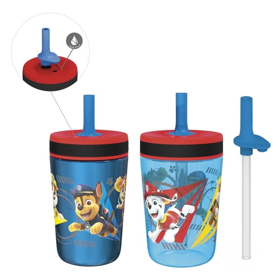 Zak Designs 12oz and 15oz 2-Pack Straw Tumbler Stainless Steel and Plastic with Additional Straw Leakproof and Perfect for Kids, PAW Patrol